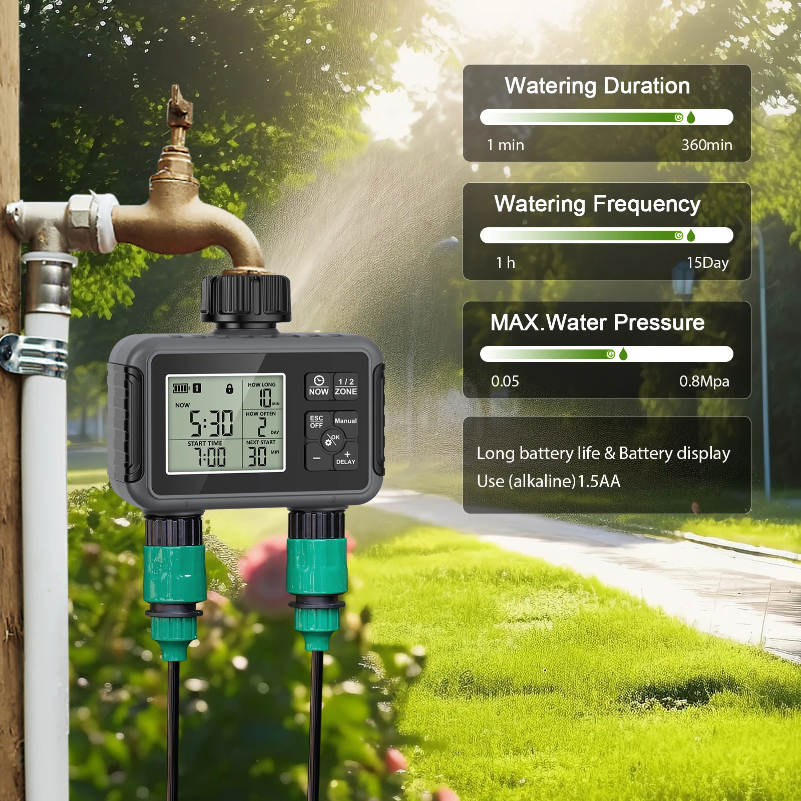 Pengatur Waktu Selang Air Dua  - Timer Dual Outlet ulasan dan harga